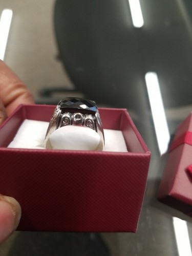 MENS STERLING SILVER W/BLACK CUBIC ZIRCONIA CZ RING W/FANCY SIDES Sz.10 New Goth - Picture 4 of 13