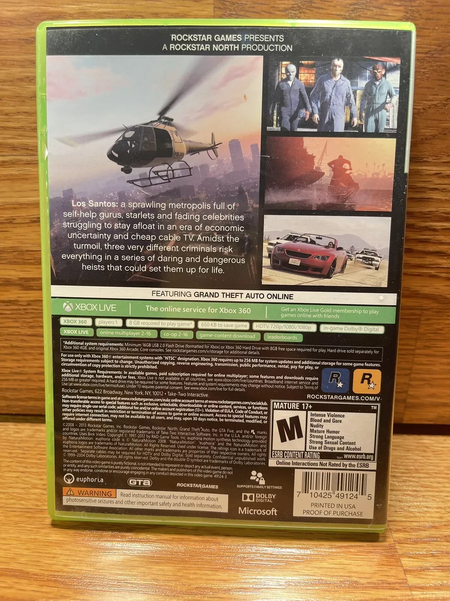 Grand Theft Auto V GTA 5 Xbox 360 - Tested - Fast Free Shipping