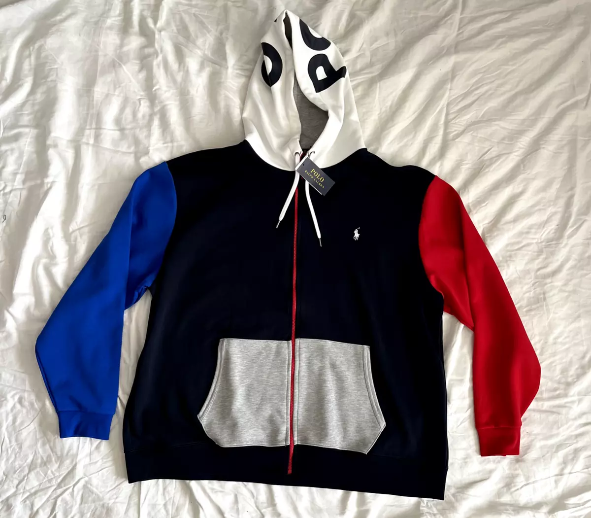 POLO RALPH LAUREN MENS BRAND NEW ZIP UP HOODIE 3XB BLACK/RED/WHITE/BLUE