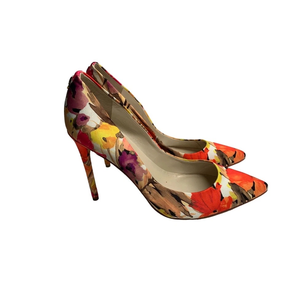 Zapato de salón Ivanka Trump para mujer talla 10 M floral tacón de aguja 4,5 pulgadas naranja amarillo Foto 3 de 4