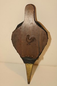 Vintage Wood Leather Fireplace Bellow Air Blower Rooster Ebay