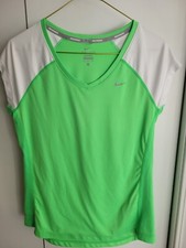 Nike Dri Fit Shirt Womens Medium Green Running Cap Sleeve Shirt EUC