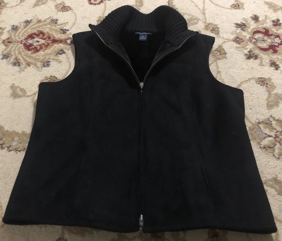 Chaleco Ann Taylor Suave Grueso FAUX Gamuza FAUX Forrado de Piel Doble Vía Cremallera Completa L NEGRO Foto 3 de 4
