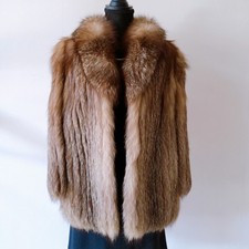 Real Fox Fur Coat Womens Brown Red Fox Jacket Shawl Collar Medium L Vintage