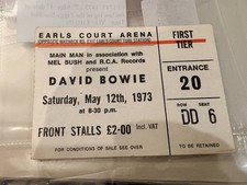 David Bowies Earls Court Arena, concert ticket intact 12th of May 1973 Ziggy 