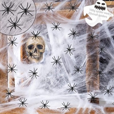 Halloween Spinnennetz Dekoration mit künstlichen Spinnen für Party und Deko