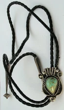 Awesome Vintage Navajo Sterling/Coin Silver Turquoise Bolo Tie Long Fancy Tips