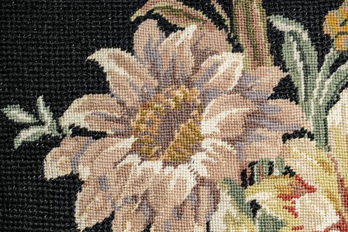 Traditional Embroidered Floral Flower Needlepoint Velvet Throw Pillow - Picture 7 of 13