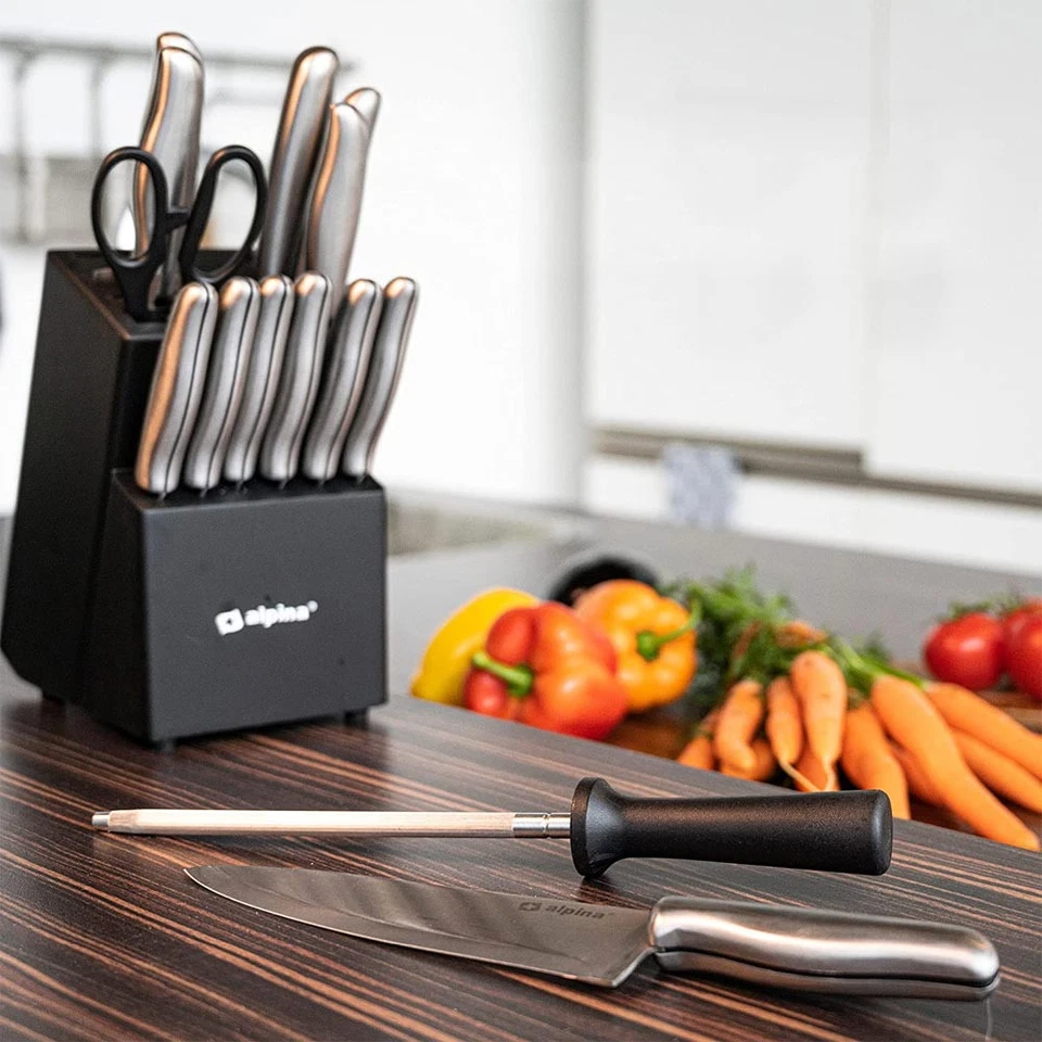 Set Coltelli 15 Pezzi Coltelli da Cucina Affilati con Blocco Supporto Multicolor - Immagine 2 di 4