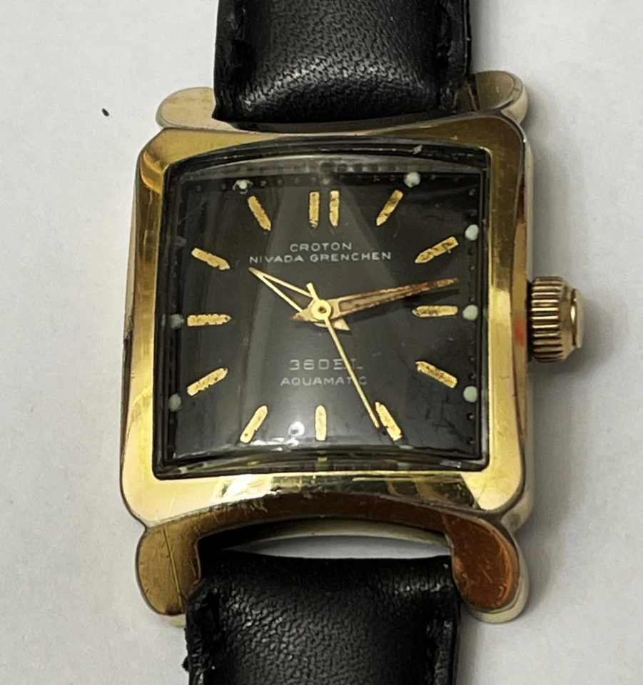 Vintage CROTON NIVADA GRENCHEN AQUAMATIC 360EL Black Dial Men’s Watch - Image 3 of 4