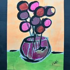 Floral Art Original Abstract Flower 8x10 Painting Modern Pop Art Minimalist
