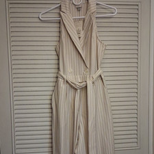 A New Day Cream Pinstripe Sleeveless Wide-Leg Belted Jumpsuit XS