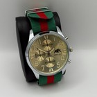Montre chronographe homme Jhon Star à quartz cadran doré bracelet vert rouge fonctionne 45 mm