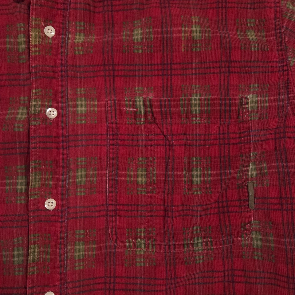 Camisa masculina vintage Timberland grande vermelha xadrez veludo botão para baixo ao ar livre anos 90 - Imagem 4 de 4