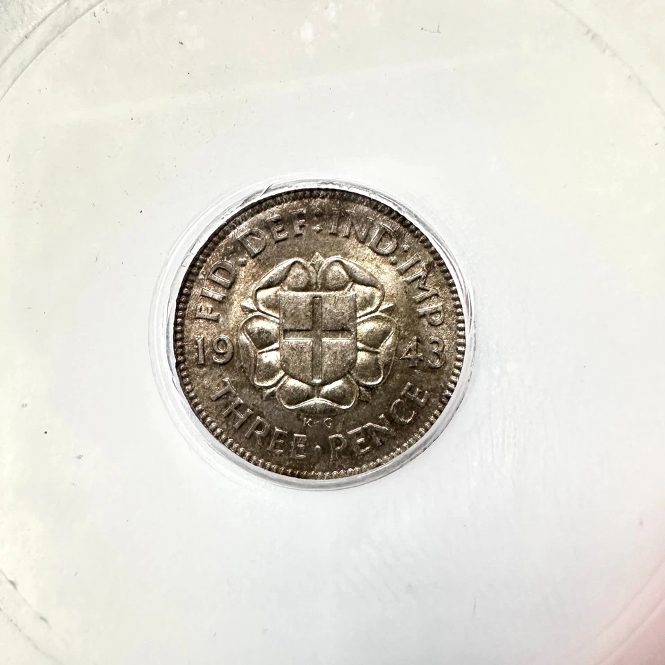 Gran Bretaña 1943 Jorge VI MONEDA DE PLATA 3 peniques ICG-MS64 KM# 848 Best seller Foto 4 de 4