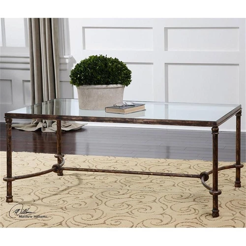 Uttermost Warring Iron and Glass Coffee Table in Rustic Bronze Patina - Picture 1 of 4
