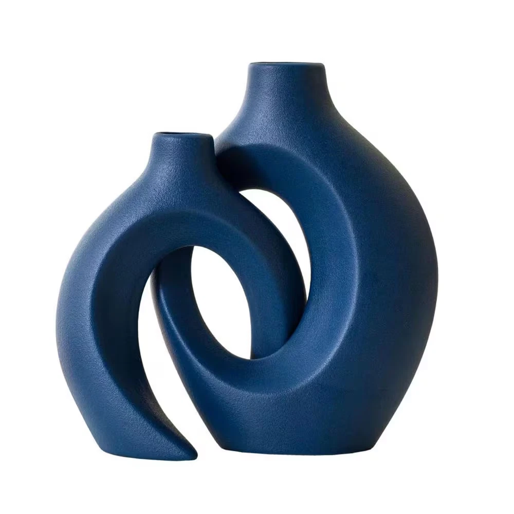 Blue 6.5 In. X 8.6 In. Ceramic Modern Boho Style Vase 2-Pack