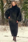 Black long mohair sweater dress fuzzy turtleneck warm soft gown by SUPERTANYA