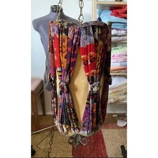 VTG Crushed Velvet Swag Lamp w Brass Chain–Rare Mid-Century 1960s Hanging Light