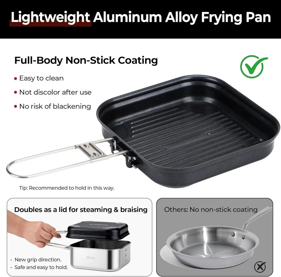 Juego de utensilios de cocina de camping ALOCS, olla de acero inoxidable, sartén antiadherente de 7 pulgadas, portátil  Foto 3 de 4