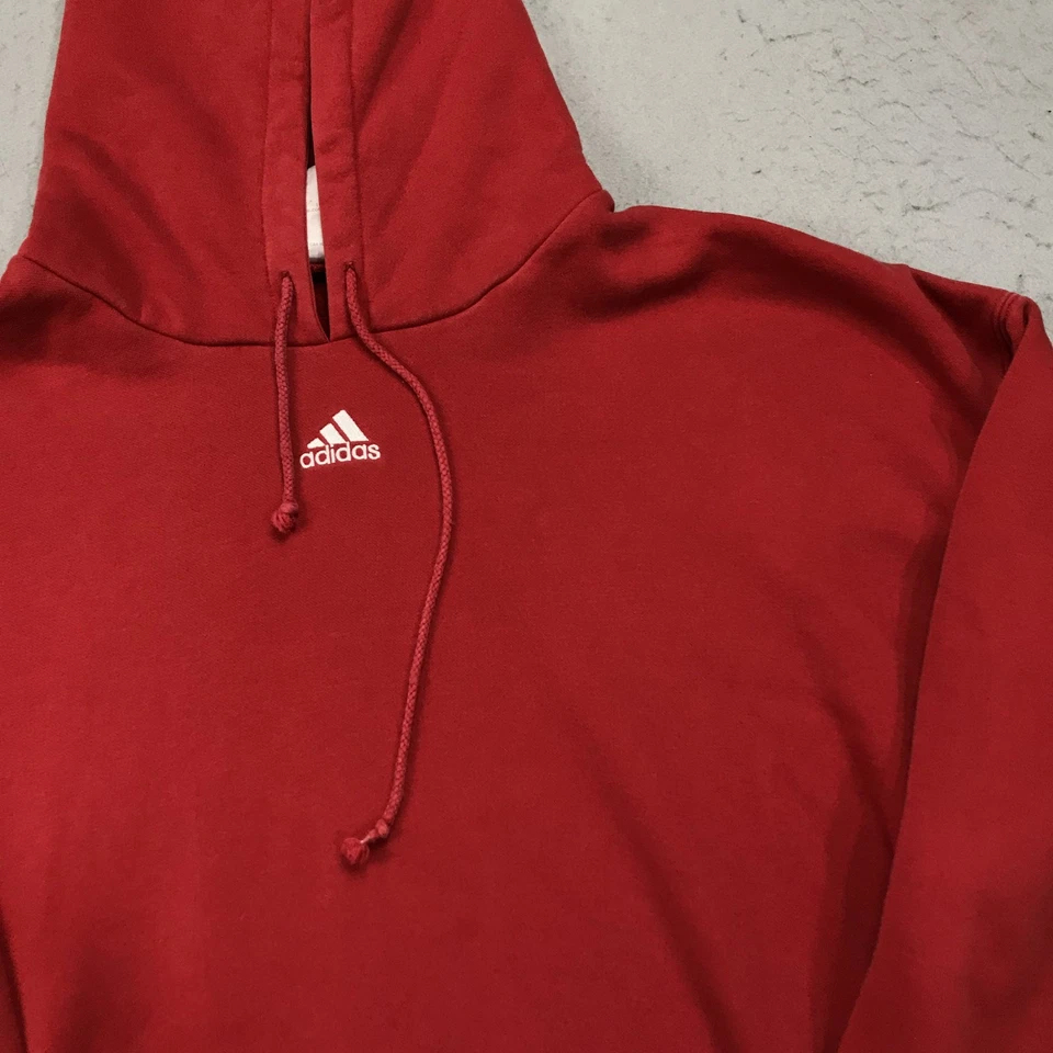 DE COLECCIÓN Adidas Sudadera con Capucha Para Hombres 4XL Rojo Centro Logo Sudadera Polar Pullover Y2K Foto 3 de 4