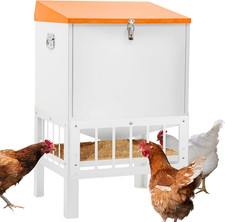 Chicken Feeder with Grille, 85LBS No Waste Chicken Feeder with 22 Ports, Powder-