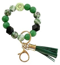 Silicone Bead Keychain Wristlet, Cute Wrist Key Chains for Women Dark Green