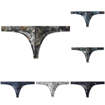 Low-Rise Herren bedruckt G-String Unterwäsche transparentes Netzgewebe mit Ausbuchtung Beutel