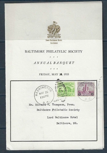 USA SC # 728-729 Century Of Progress FDC . Baltimore Philatelic Society Banquet