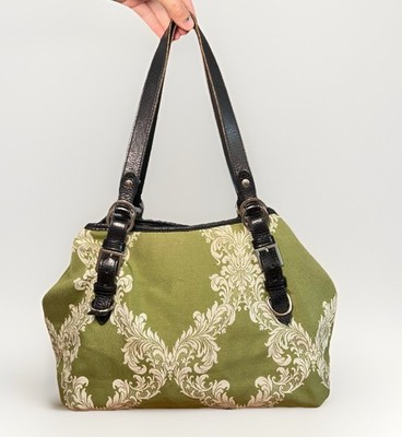 Glenda Gies Large Tote Bag Green White Floral Tapestry Damask Jackie O Style