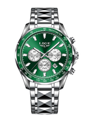 LlGE Men Watch Quartz Date Chronograph Waterproof Stainless Steel Man Wristwatch
