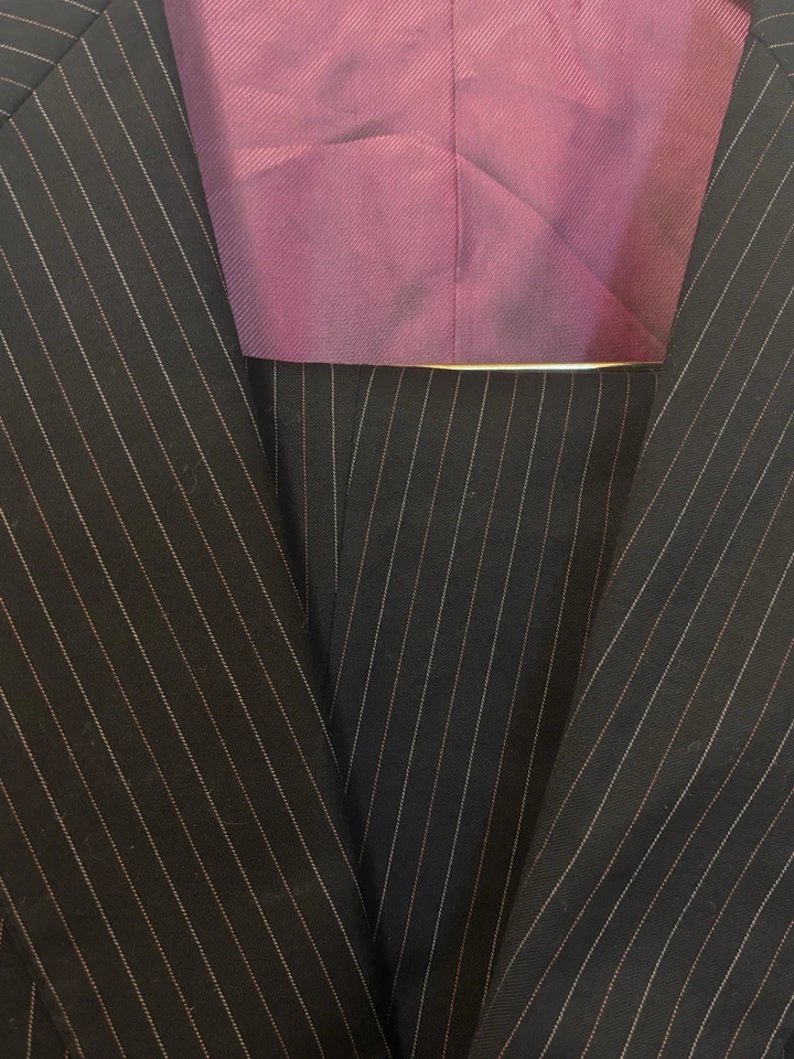 Traje Sean John Para Hombre 44L Negro Rayas Botón Pico Solapa 100% Lana Pantalón (Leer) Foto 4 de 4