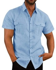 Short Sleeve Button-up Casual Men's Cuban Guayabera Beach Wedding Dress Shirt Us