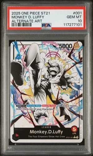 ONE PIECE MONKEY D. LUFFY 2025 START. DCK ST21-EX GEAR 5 #001 BLW ALT ART PSA 10