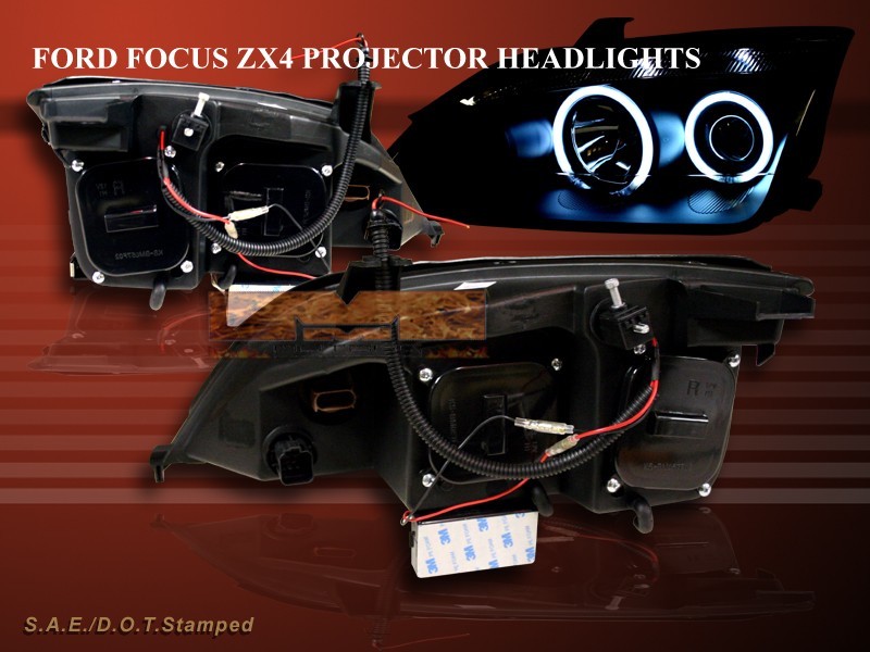 2005-2007 FORD FOCUS ZX4 PROJECTOR HEADLIGHTS TWO HALO CCFL BLACK