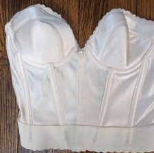 VTG Carnival Corset Bustier Brasselette Sz 34B Cream Underwire Padded Boned EUC