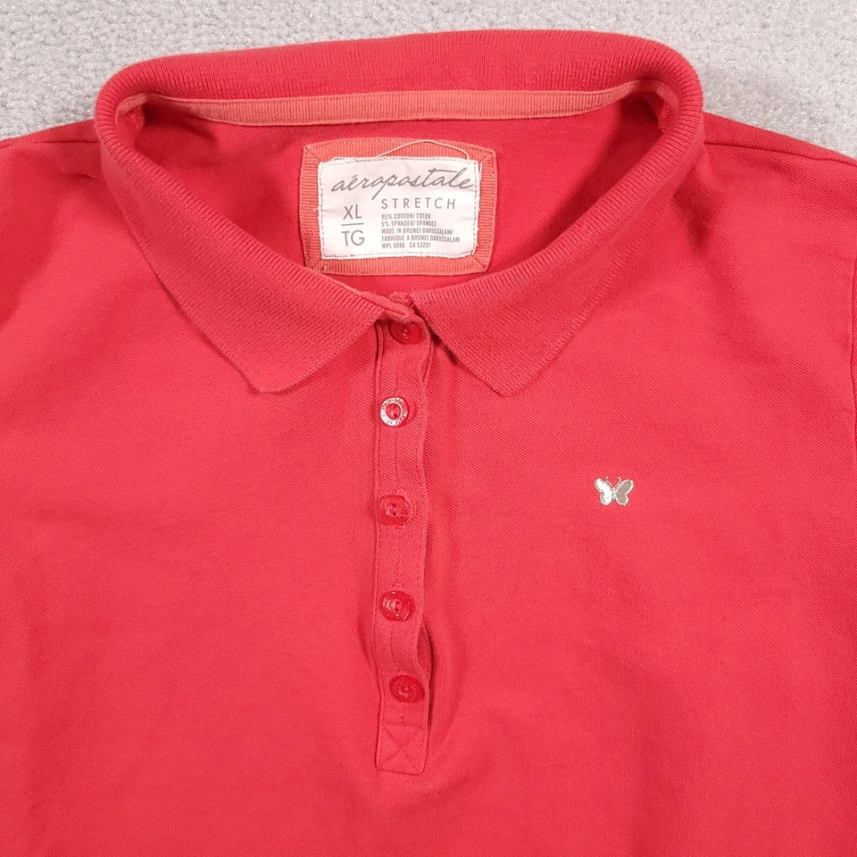 Aeropostale Girls Juniors Polo Shirt Youth XL Slim Fit Pink Logo S/S Stretch - Image 3 of 4