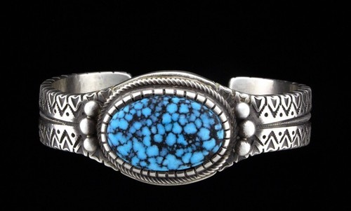 High Grade Natural Kingman Black Web Turquoise Bracelet By Calvin Martinez - Picture 3 of 5