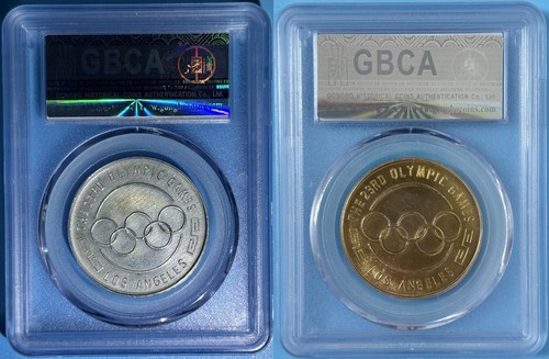 China 1984 33mm Los Angeles Olympic Games High Jump Choice BU Pair Medal - Picture 2 of 2