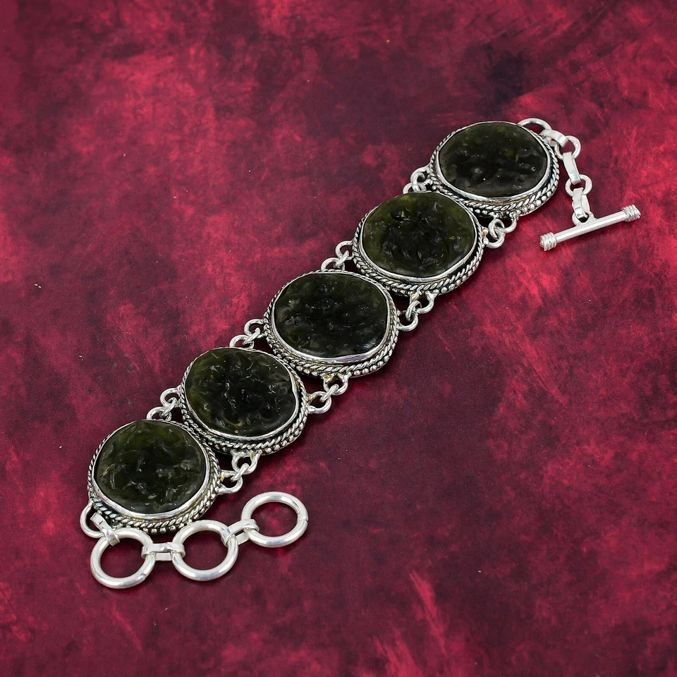 Moldavite Gemstone Handmade 925 Sterling Silver Healing Jewelry Bracelet For Her - Image 3 of 4