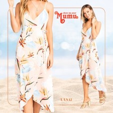 Show Me Your Mumu Megan Wrap Dress Sz Large Paradise Party Peachy Pink Flowy NWT