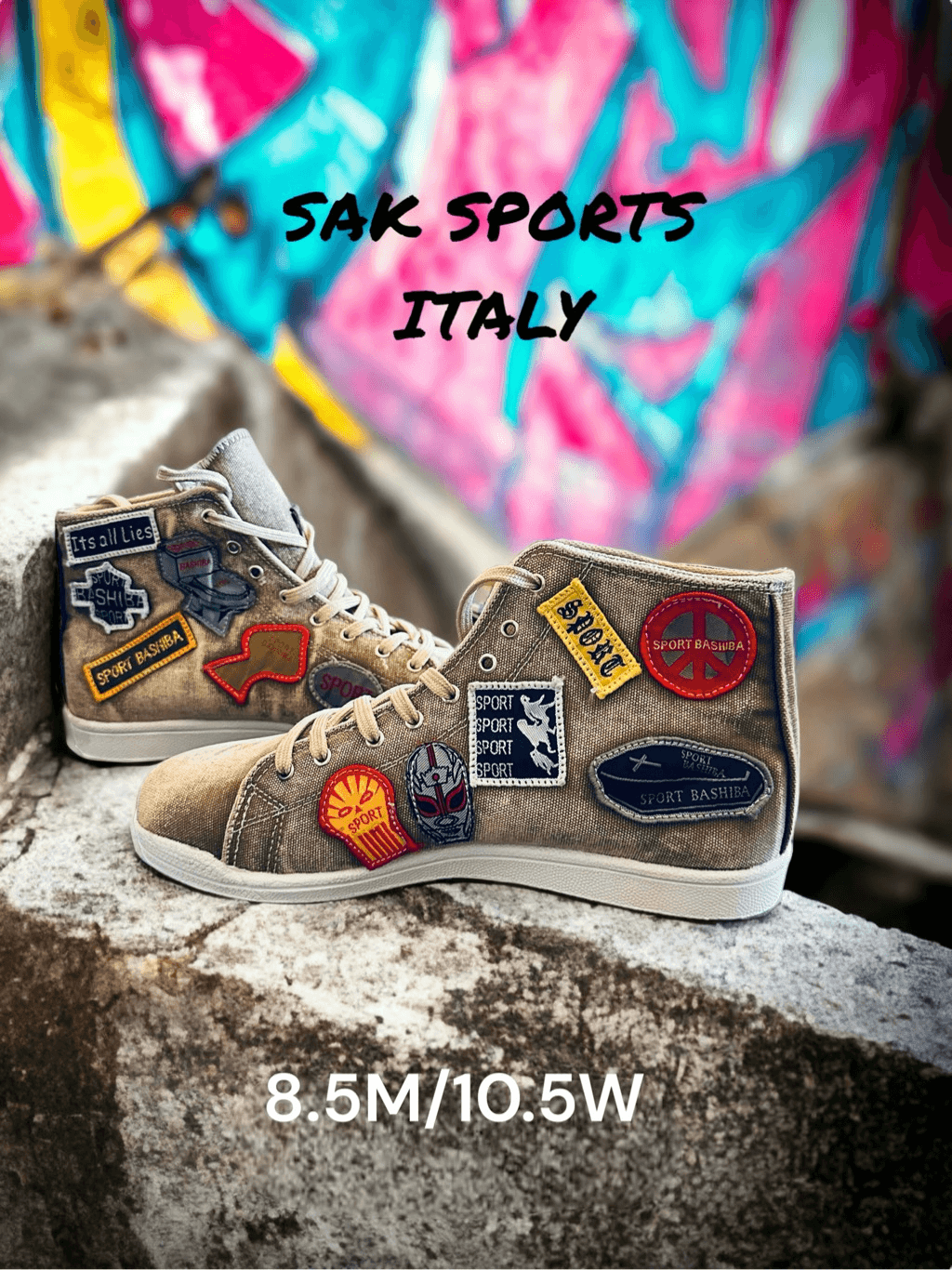 NWOB Sak Sports Italy Denim Patchwork Sneakers Fashion High Top Footwear
