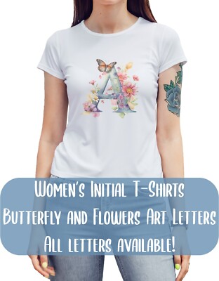 Personalisiertes T-Shirt Initiale Damen Top T-Shirt Name Geschenk Geburtstag Buchstabe Damen