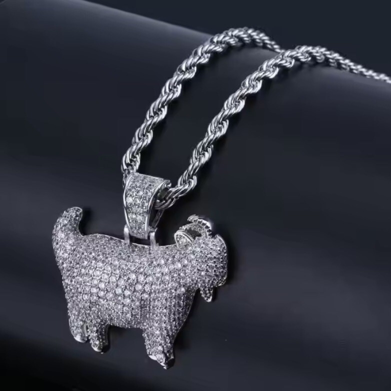 Silver Goat Charm Cubic Zirconia Pendant Necklace
