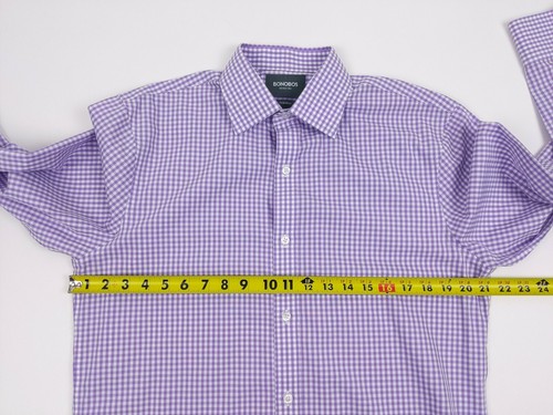 Camisa de vestir Bonobos talla 15 1/2 para hombre púrpura lavanda cuadros manga larga reparación - Imagen 8 de 9