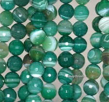 12MM GREEN AGATE GEMSTONE GREEN SWIRLS FACETED ROUND 12MM LOOSE BEADS 15inch