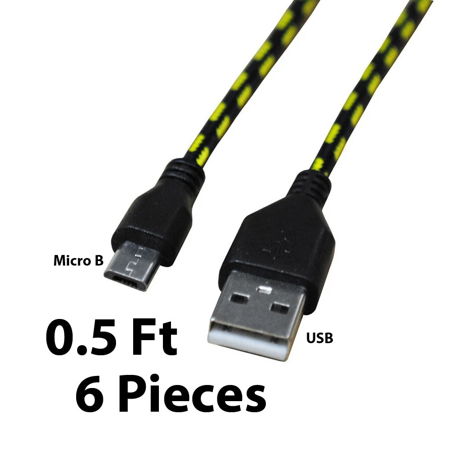 Paquete de 6 cables USB 2.0 A macho a micro B trenzados de nailon de carga de datos de sincronización de 0,5 pies Foto 3 de 4