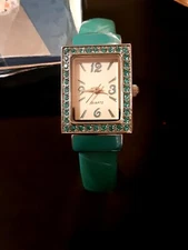 2009 Avon December's Birthstone Blue Zircon Cuff Bracelet Watch
