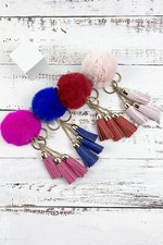 Pompom Keychain with 3 Tassel, Bag Keychain, Bag Accessories