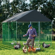Strong Metal Chicken Coop Run Walk In Cage With Full Roof Cover For Outdoor Farm